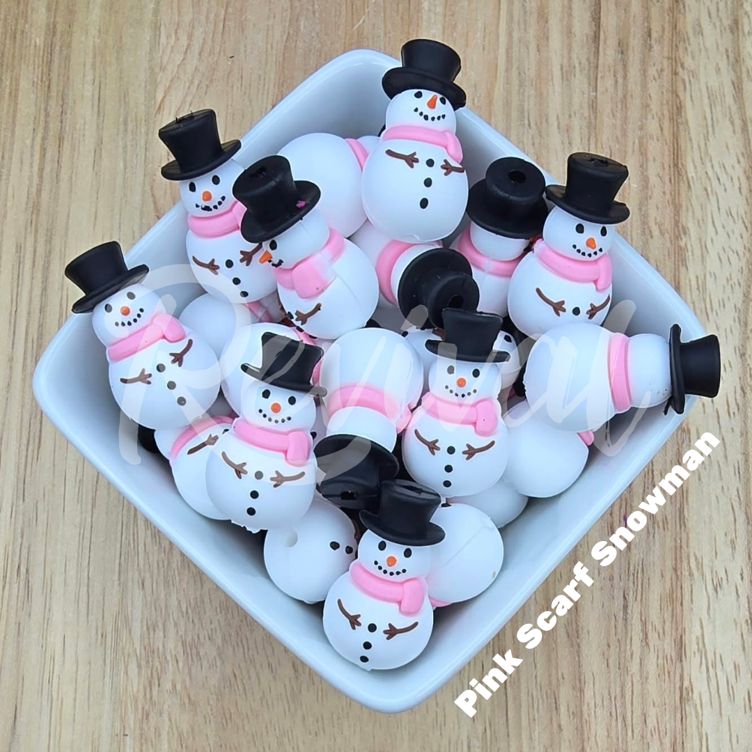 Pink Scarf Snowman - Silicone Focal Bead