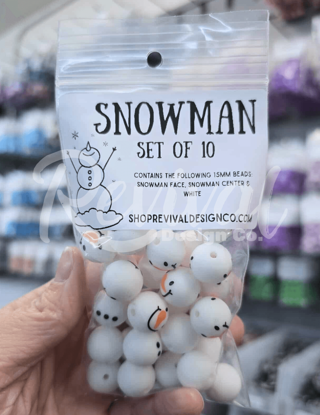 15mm Patterned Silicone Bead Set - Snowman (Set of 10)