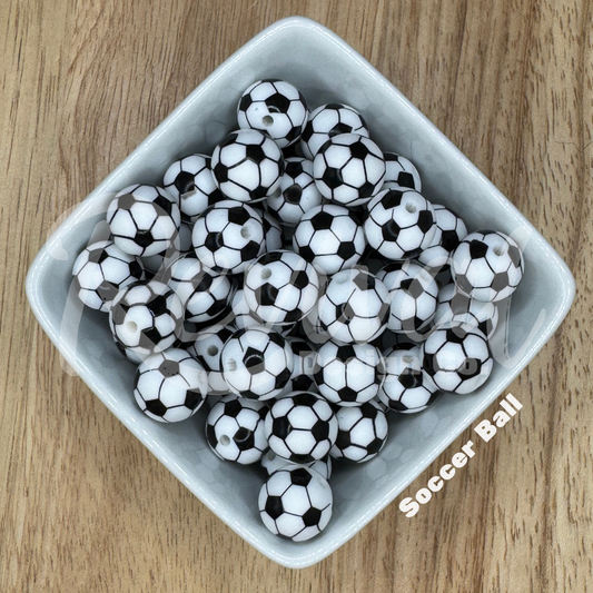 15mm Patterned Silicone Bead - Soccer Ball