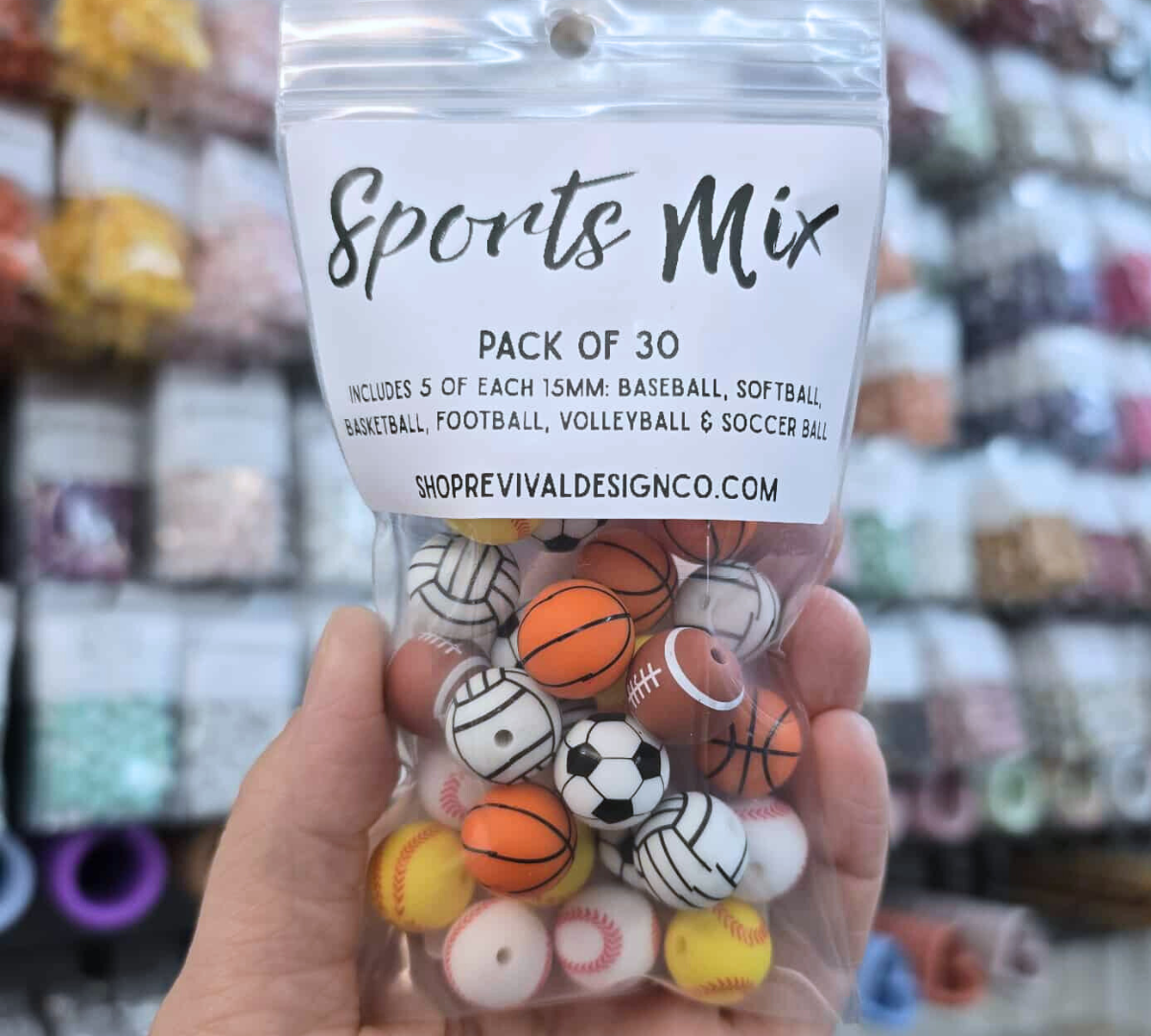 Sports Bead Mix - 15mm Silicone Beads - 30 Pack