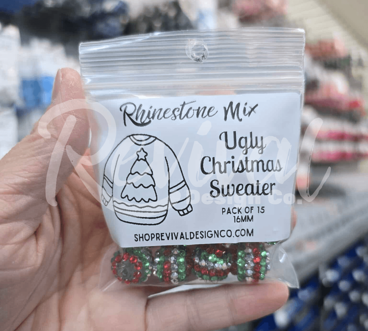 16mm Rhinestone Mix -  Ugly Christmas Sweater - Pack of 15
