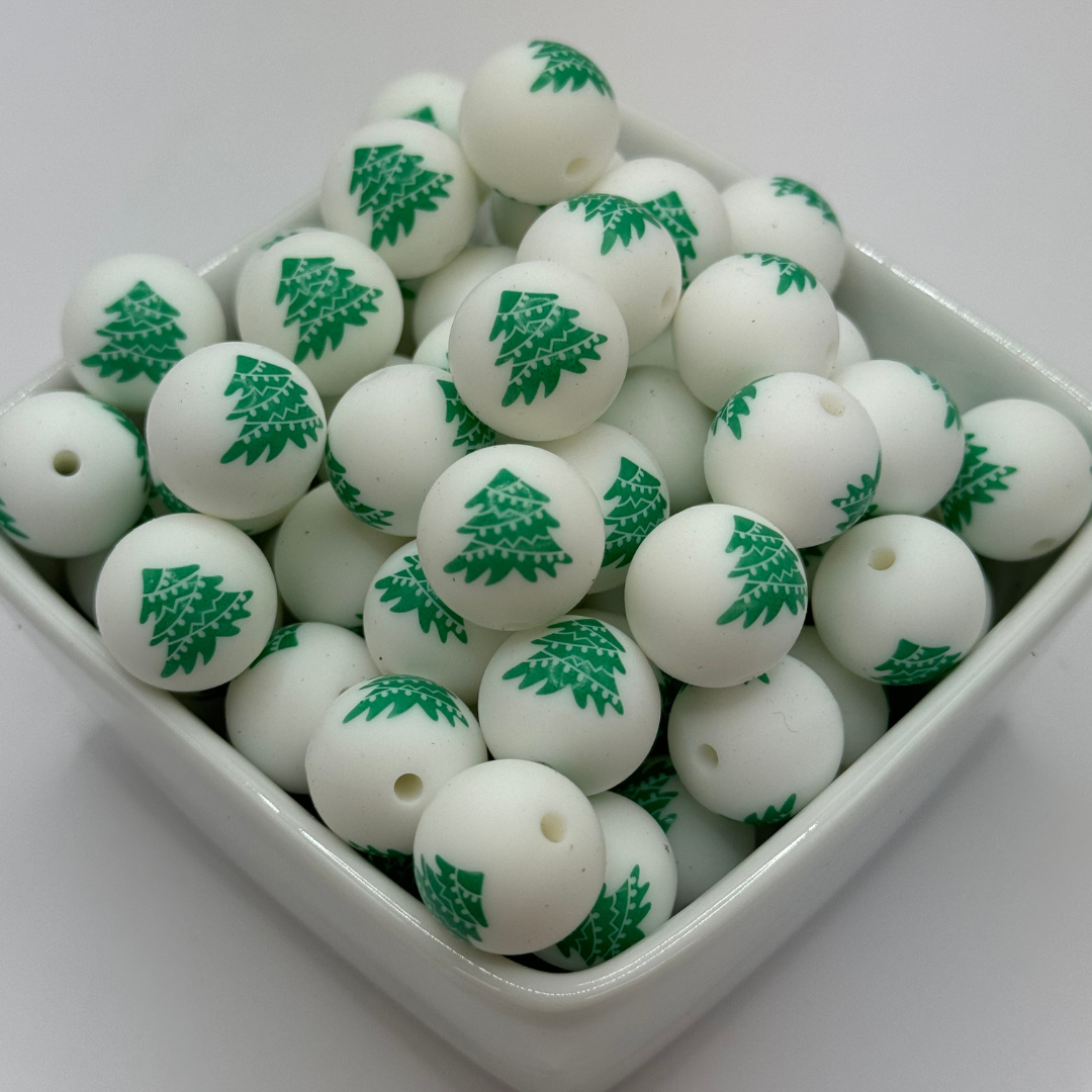 15mm Patterned Silicone Bead - Christmas Tree