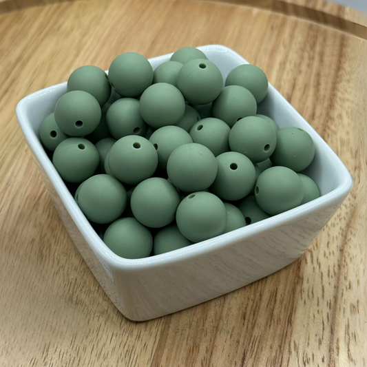15mm Solid Color Silicone Bead - Woodland Green