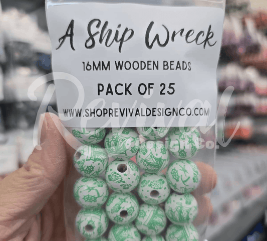 16mm Wooden Beads - A Ship Wreck - Pack of 25