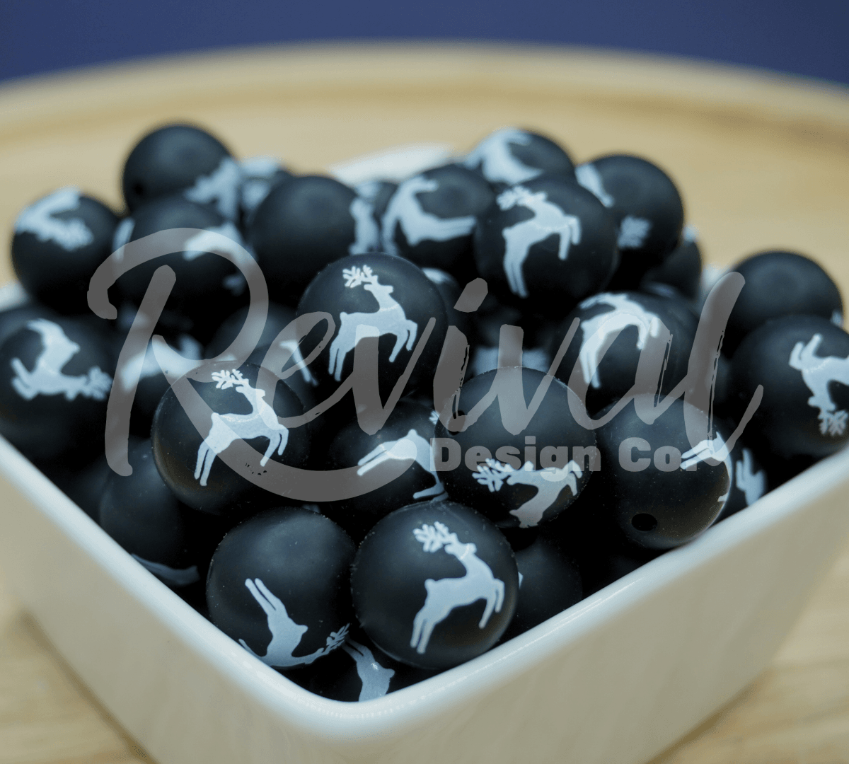 15mm Patterned Silicone Bead - Reindeer