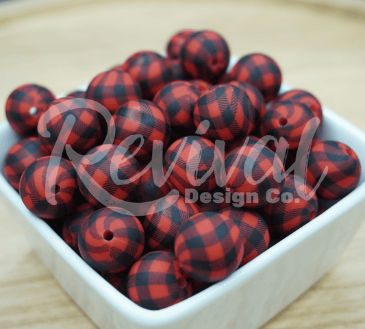 15mm Patterned Silicone Bead - Buffalo Check