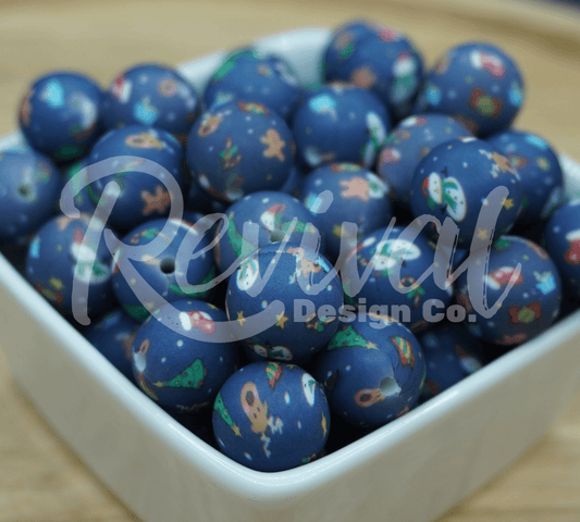 15mm Patterned Silicone Bead - Christmas Jammies