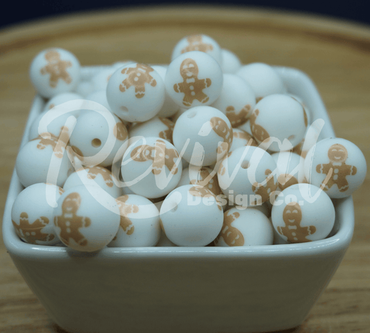 15mm Patterned Silicone Bead - Gingerbread Print