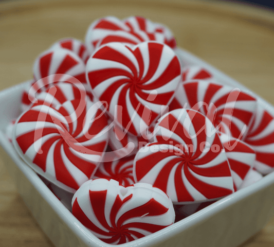 Red Peppermint Heart - Silicone Focal Bead
