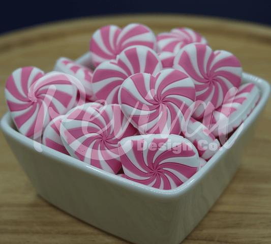 Pink Peppermint Heart - Silicone Focal Bead